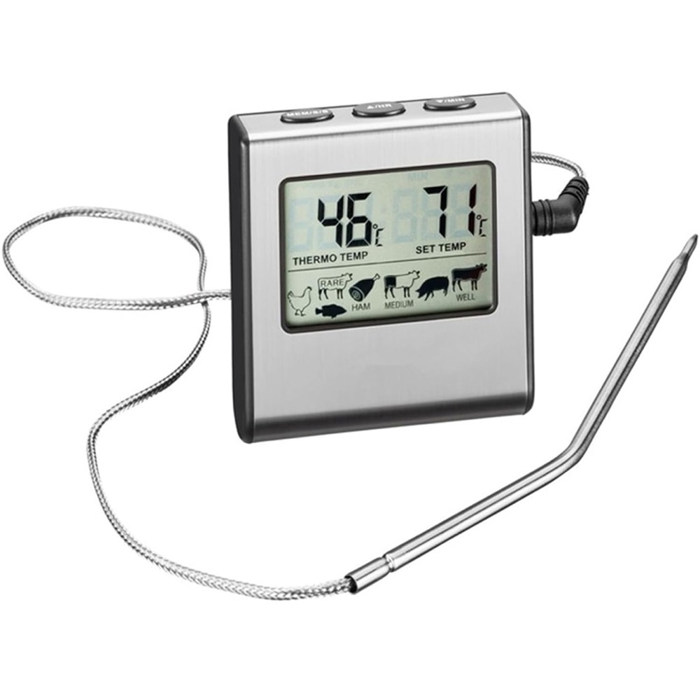Digital Meat Thermometer with Probe - Silver